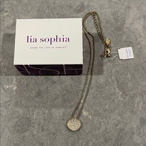 Lia Sophia Gold Pave Pendant Necklace 16 - 18” with Box New